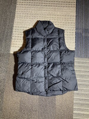 Womens Lands End 10-12 Medium Black Down Puffer Snap Up Vest