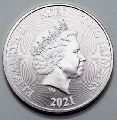 2021 1 OZ 999 SILVER ROUND $2 DOLLAR NIUE ISLAND ELIZABETH II