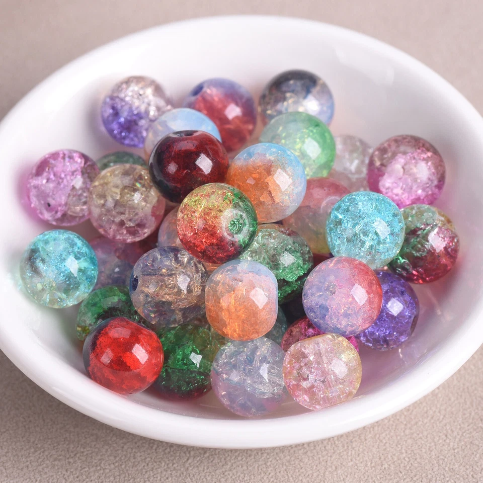 20pcs 10mm Rainbow Colorful Crackled Crystal Glass Loose Beads For DIY Bracelet - Image 2 of 4