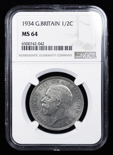 1934 GREAT BRITAIN HALF CROWN NGC MS64