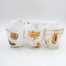 Real Estate Realtor White Cocktail Double Old Fashioned Glasses Set of 6 VTG MCM