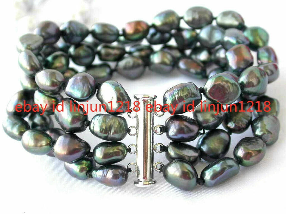 Hermoso Brazalete de Perlas Cultivadas de Agua Dulce Barroco Multicolor 4 Filas 7-8mm 8 pulgadas Foto 2 de 4