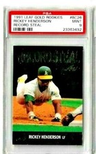 1991 LEAF GOLD ROOKIES RECORD STEAL #BC26 RICKEY HENDERSON PSA 9