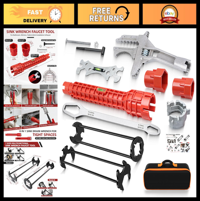 #ad #ad 7PCS Plumbing Tool Set Basin Wrench 8 in 1 Faucet Wrench Universal Pipe Inst $57.99