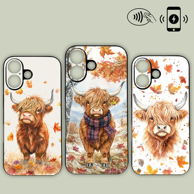 Highland Cow Autumn Art Herbst süße Handyhülle MagSafe iPhone Samsung Motorola