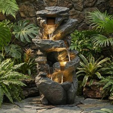 Fuente de agua moderna de jardín en cascada de roca para decoración de exteriores
