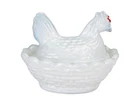 Vintage Miniature White Milk Glass Hen on Nest Covered Dish Chicken Figurine 2"
