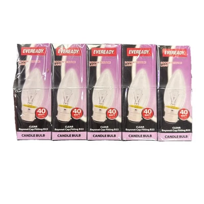 STATUS 10 X Ever Ready 40W BC Bayonet Cap B22 Clear Candle Bulbs Dimmable