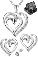Herz Kette Mit Ohrringe 925 Silber Herzkette Geschenk FüR Damen Frauen Freundin