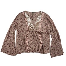 Wonderly Cuvy Pink Floral Rayon Blouse Flare Bell Sleeve L/S V-Neck Size 2X Plus