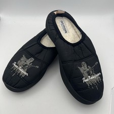 True Religion Black Quilted Slippers House Shoes Women LG 8-9 Buddha Faux Fur