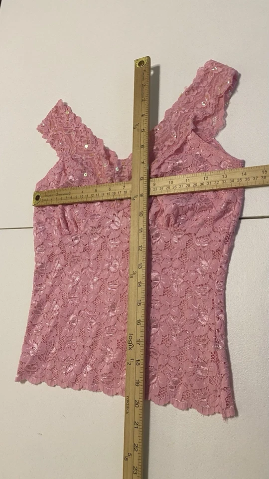 Y2k 90s Women’s Pink Beaded Lace Babydoll Coquette Kawaii Cami Tank Top Sz S - Image 4 of 4