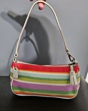 Vintage Coach Hampton Stripe Pink Green Demi Pouch Signature Bag Purse Baguette