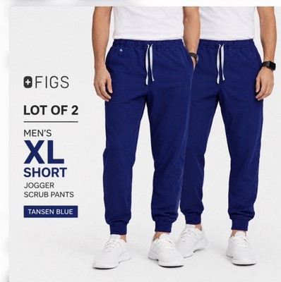 (2) FIGS Mens XL Short Jogger Scrub Pants Blue Tansen Medical Uniform LOT OF 2