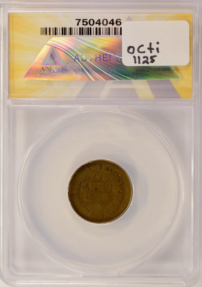 1865 1c Indian Cent Struck 15% Off-Center ANACS AG3 - Image 4 of 4