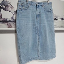 M&S Denim Midi Skirt with Front Split | Blue | Size 16S