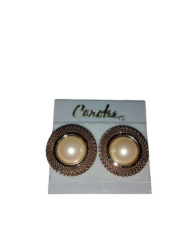 Vintage Carolee Gold Tone Faux Pearl Clip On Earrings 1980s Designer Jewelry