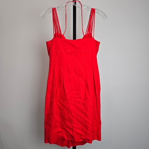 Vintage Geary Roark Kamisato Dress Linen Blend Pin Up Red Button Tie Front USA 4 - 第 4/7 張圖片