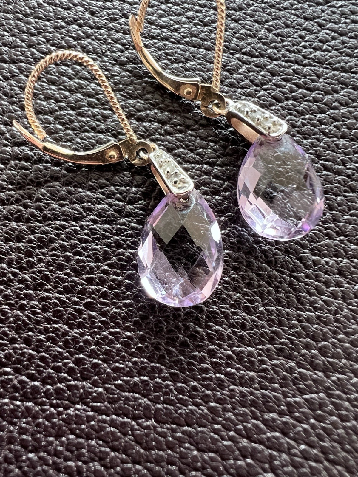 14K Solid Rose Gold Leverback Dangle Earrings Tea… - image 2