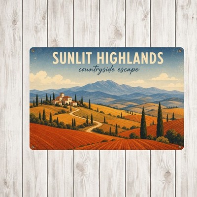 Rolling Hills Cypress Trees Warm Countryside Vintage Poster Retro Metal Sign Art