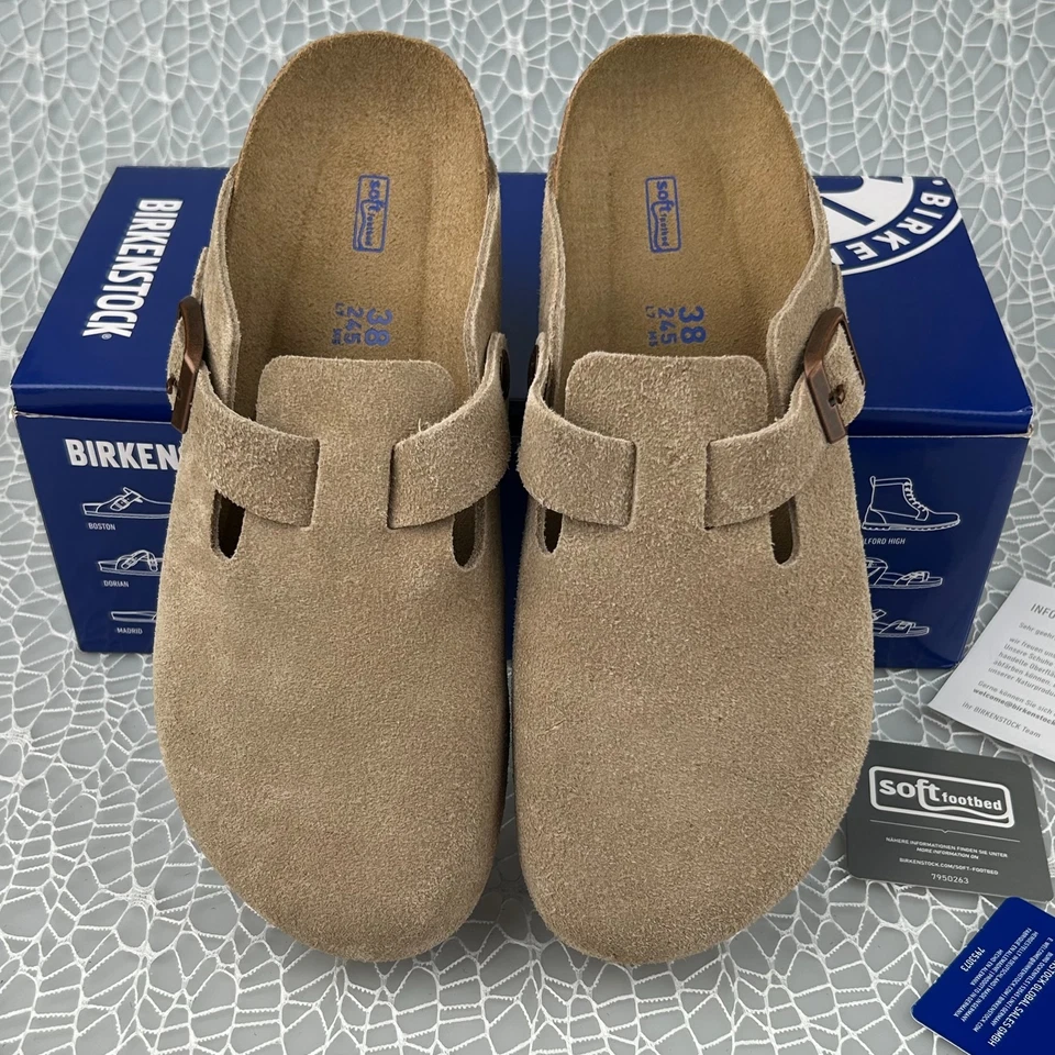 Birkenstock Boston Taupe Gamuza Cuero Suave Plantilla Unisex Zueco Zapatos EE. UU. 6-12 Foto 3 de 4