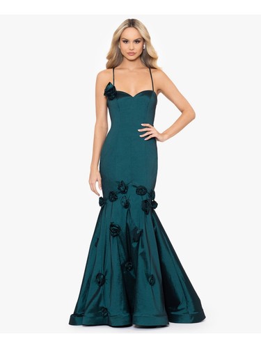 BLONDIE NITES Womens Green Lined Roset Accents Up Back Formal Dress Juniors 17