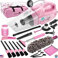 Vibrant Pink 21-Piece Car Cleaning Kit - Interior Detailing Set with Vacuum &