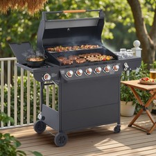 6 Burner BBQ Propane Gas Grill w/Side Burner 72000 BTU Stainless Steel Barbecue