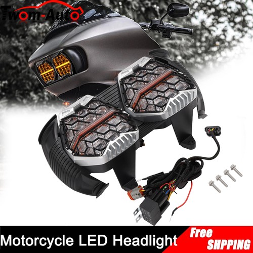 LED Headlight Dual For Harley Road Glide 2015-2024 HI-LO white/amber LED lights - Picture 1 of 21