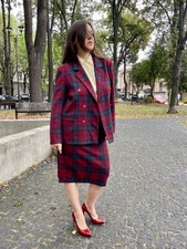 Vintage Scottish Tartan Wool Suit 100 Wool Tailored Jacket Skirt Late 80s
