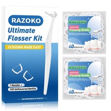Long Handle Dental Flosser Kit 1 White Handle 120 Refills