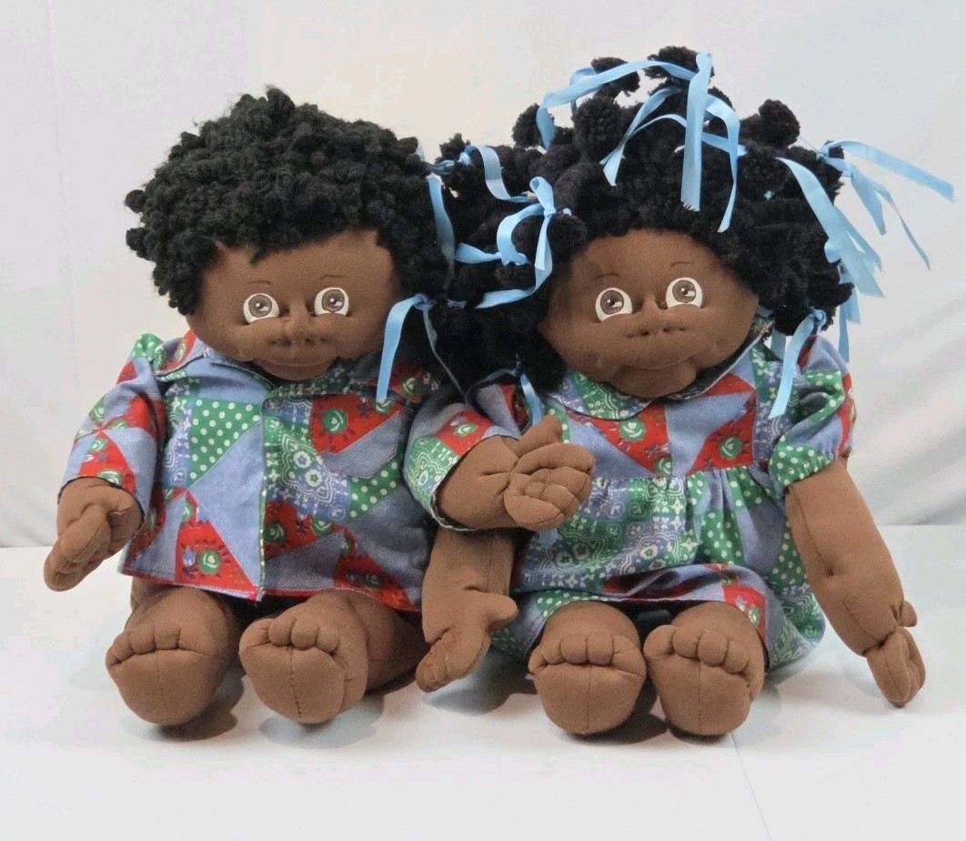 Hand Made Cloth African American  Boy And Girl Baby Dolls, Pre-owned 