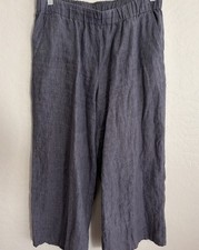Eileen Fisher Organic Linen Pull On Crop Wide Leg Pants Small Blue Gray Relaxed