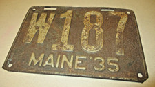 Vintage 1935 Maine Auto License Plate #  W187 -- VERY GOOD AS FOUND CONDITION