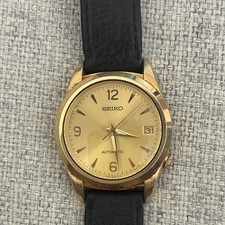 Seiko Automatik Armbanduhr Analog Gold Zifferblatt Datum Leder Schwarz …