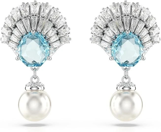 Swarovski Idyllia Pearl Drop Earrings Blue Crystal Statement Jewelry new.