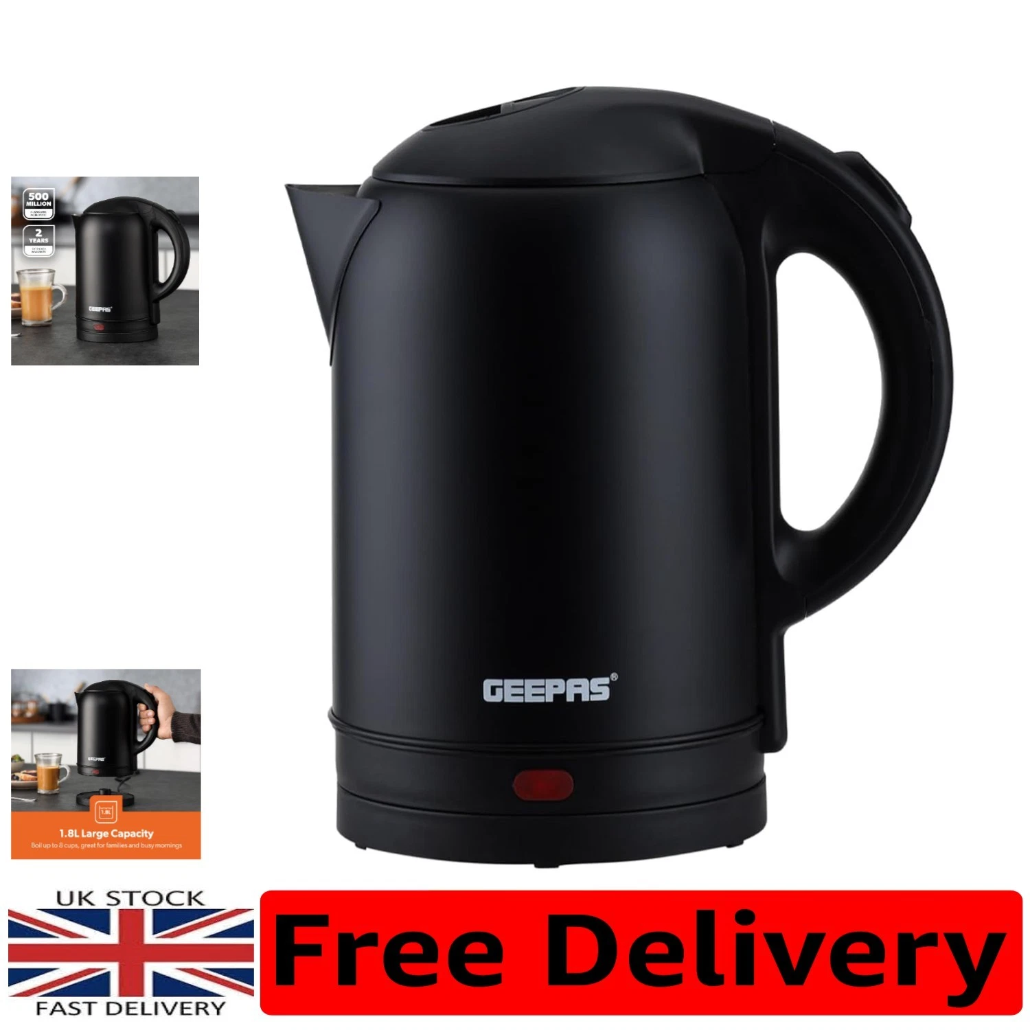 1.8L Kettle - Cordless, LED Indicator, Ergonomic Design for Hot Water