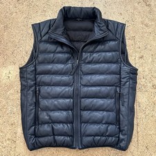 Gilet Lucchese in vera pelle imbottito trapuntato blu navy full zip 2XL