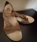Earth Spirit Brown Leather Strappy Sandals Hook & Loop Ankle Strap Rubber 8 — photo 1