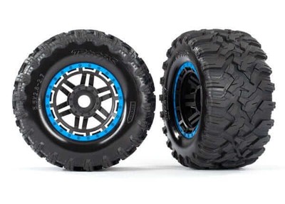 Traxxas Maxx Blue Mounted Wheels & Tires (2) 8972A