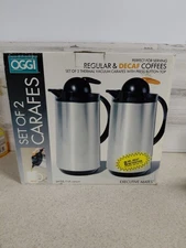OGGI Set of 2 Carafes Regular Decaf top button 34 OZ 1 LITER, NEW in box