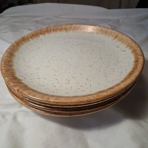 x4 McCoy Nelson Graystone Stoneware Brown Drip Speckle 10 1/2 Dinner Plate