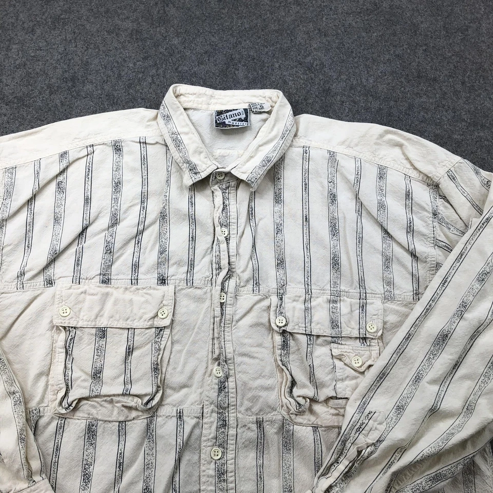 Vintage Gitano Shirt Mens XL Beige Gray Striped Button Up Double Pocket 90s - Image 4 of 4