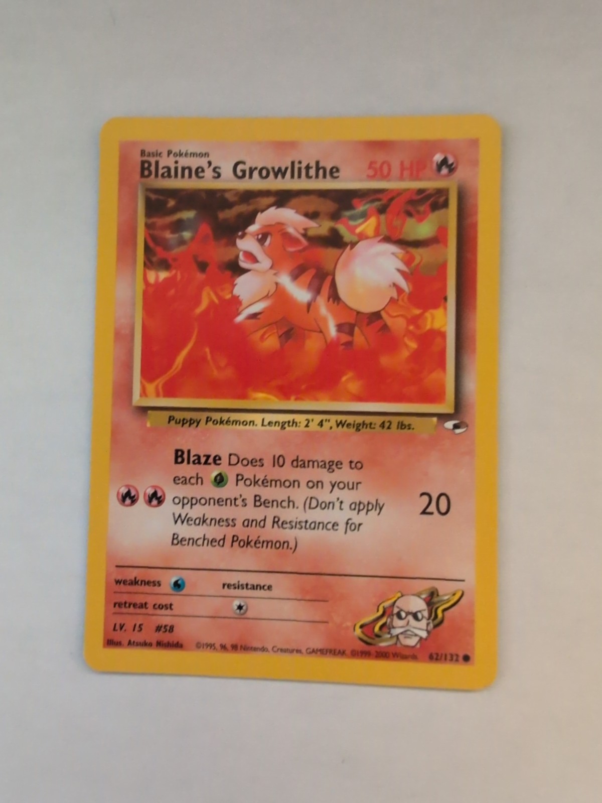 Blaine's Growlithe 62/132 Common Gym Challenge Pokemon Card WOTC - NM Near Mint