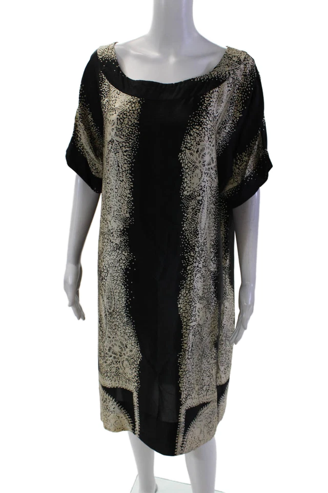 Vestido Pullover Paul & Joe Mujer Seda Cuello Redondo Hasta la Rodilla Negro Beige Talla 42 Foto 2 de 4