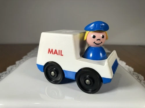 Fisher Price Play Family Little People Mail Delivery Truck + Figure Vintage Toy