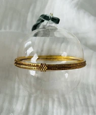 Hearth & Hand CHRISTMAS TREE ORNAMENT Brass Hinged SMOOTH GLASS Round MAGNOLIA