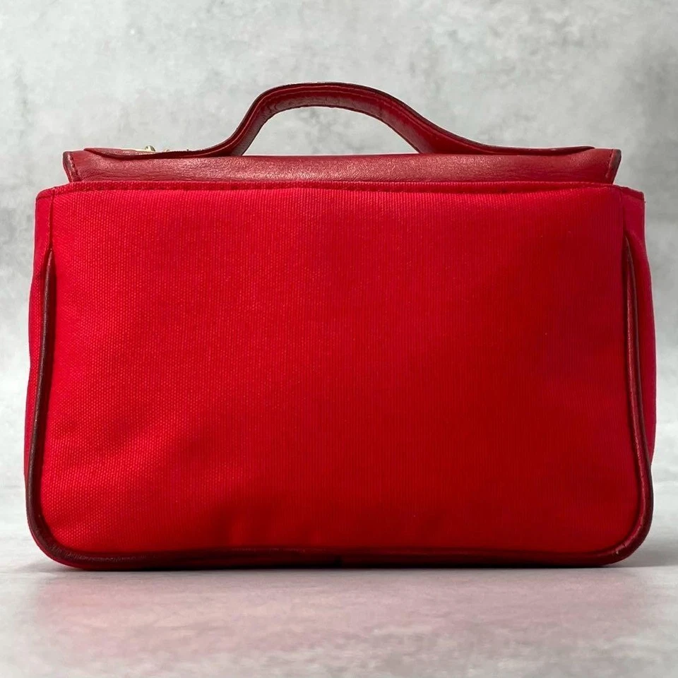Bolso de Hombro Christian Dior 2 Vías Mini Nylon Cuero Rojo Oro Cadena Foto 3 de 4