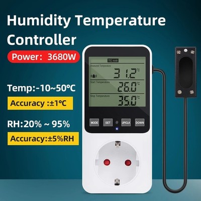 Digital Temperatur Luftfeuchtigkeit Regler LCD Display Thermostat Timer Steckdose Wärme