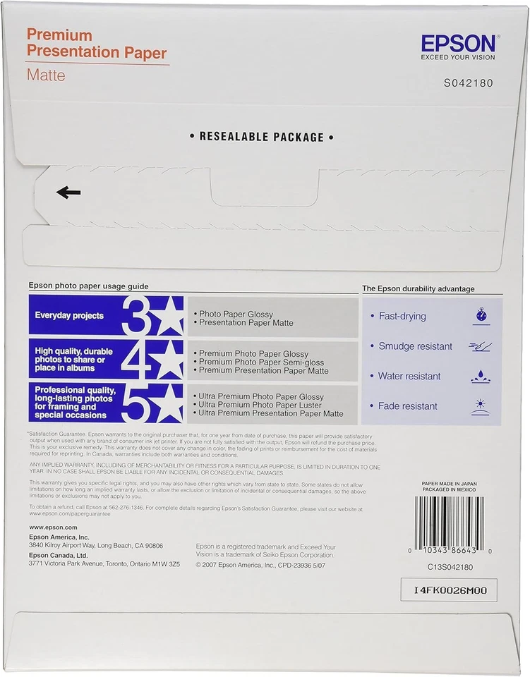 Epson Premium Presentation Paper MATTE (8.5x11 Inches Double-sided 50 x 2 Sheets - Image 2 of 3